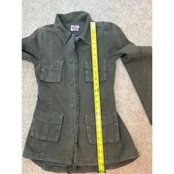 NWT Juicy Couture Y2K Youth Olive Army Green Utility Jacket Coat w Pockets Sz 14